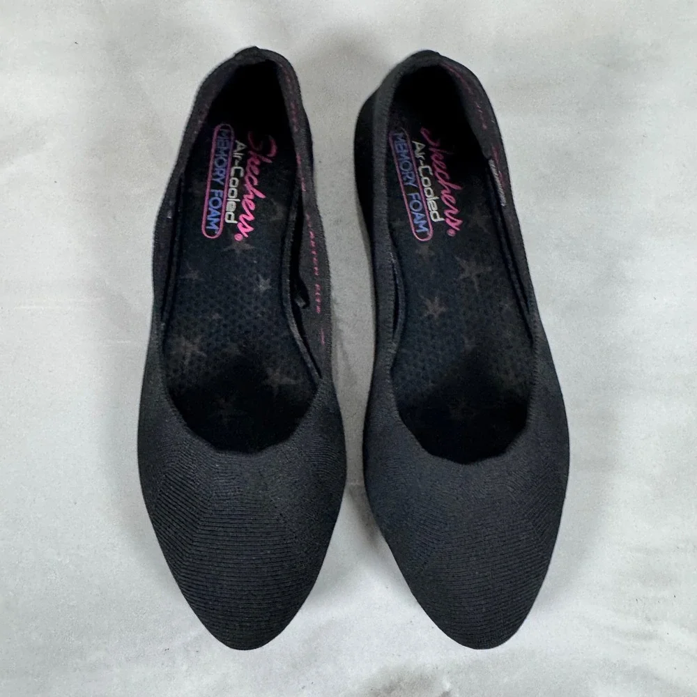 Skechers Black Knit Pointed‎ Toe Flats Air Cooled Memory Foam Insoles Slip On 7